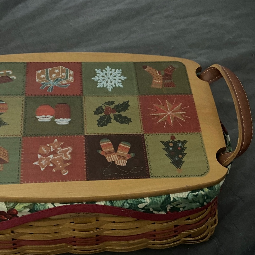 Vintage Longaberger Christmas Collection Basket with Red Trim and Natural Weave